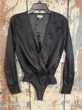 NWT Womens Tobi black wrap v-neck long sleeve body suit, size XS